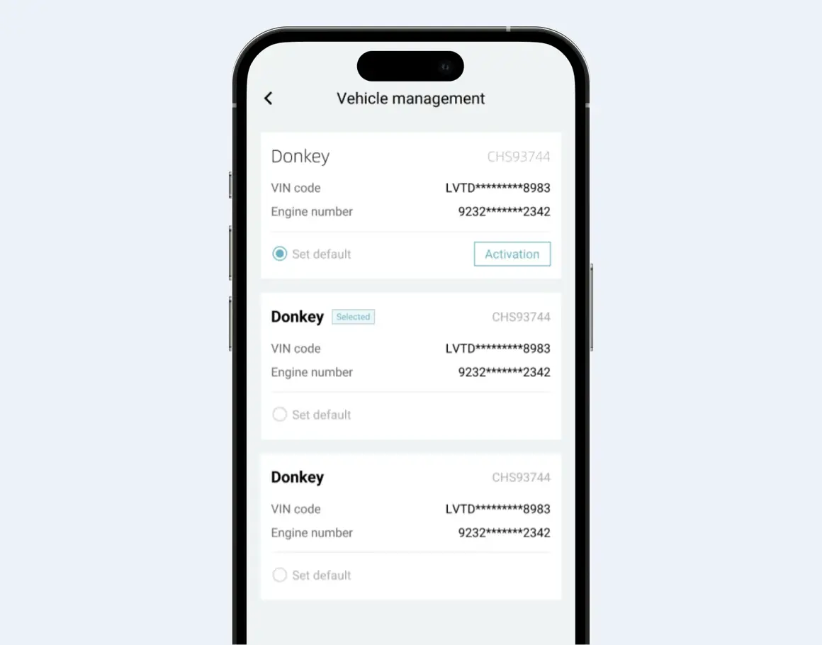 Vehicle management element from Chery mobile app